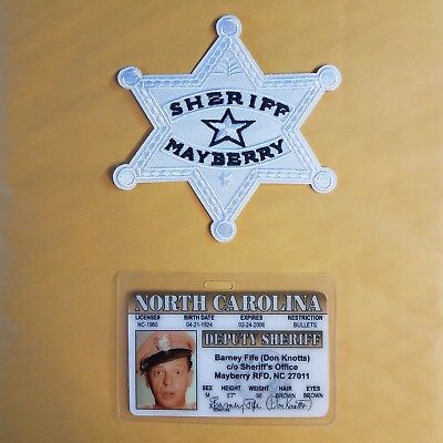 Mayberry ID Badge - Deputy Sheriff Barney Fife and patch Cosplay Costume Prop