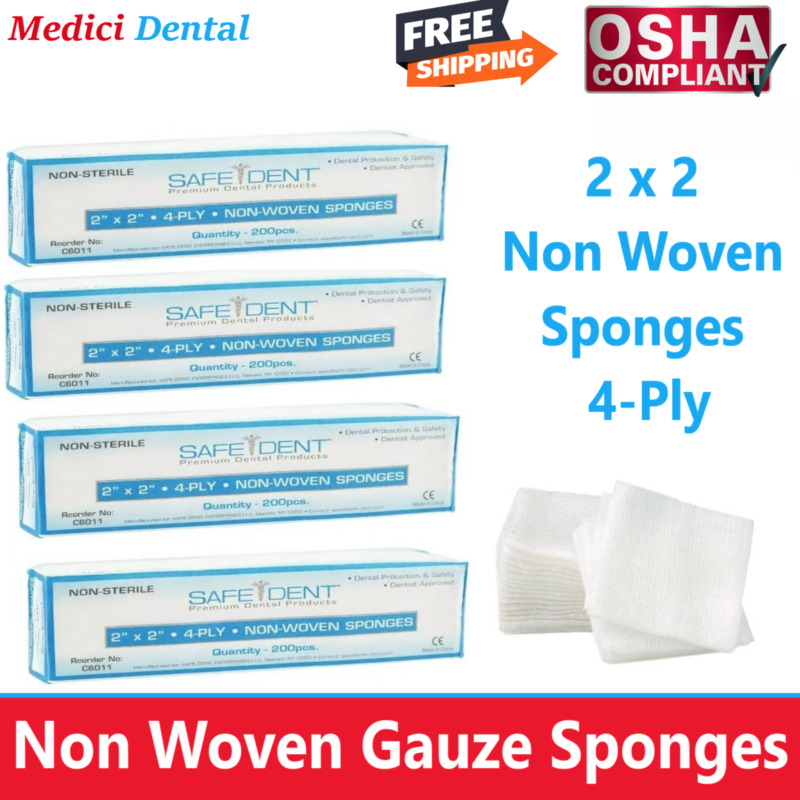 2x2 Non Woven Gauze Sponges 4-ply, Non-sterile Cotton Dental Medical (800 Pack)