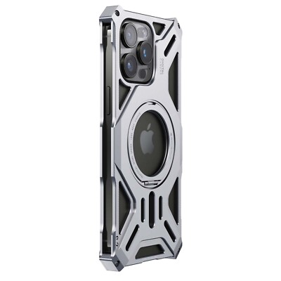 For iPhone 16 15 Pro Max 14 Pro Metal Bumper Case with Rotatable Mag Safe Stand