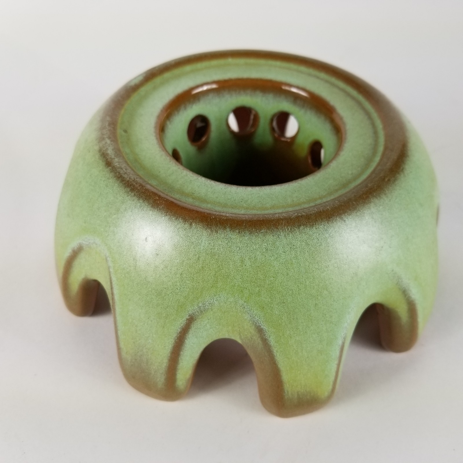 Vintage Frankoma Pottery 82W Green and Brown Warming Stand Candle Carafe Holder