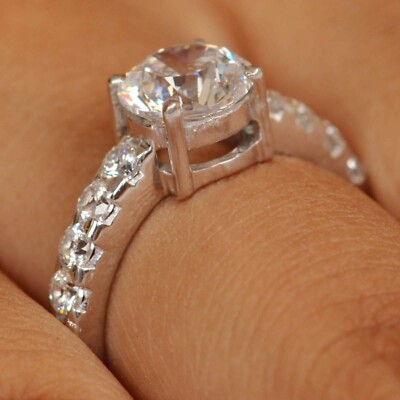 Pre-owned Vt Gems Real 14kt White Gold With 2.80 Carat Round Shape Solitaire Anniversary Ring In D