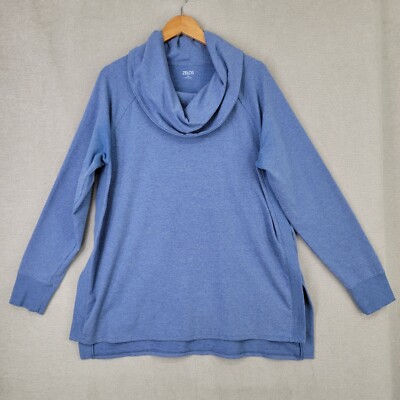 Zelos Shirt Womens XL Blue Knit Cowl Neck Pullover Tunic Stretch Athleisure