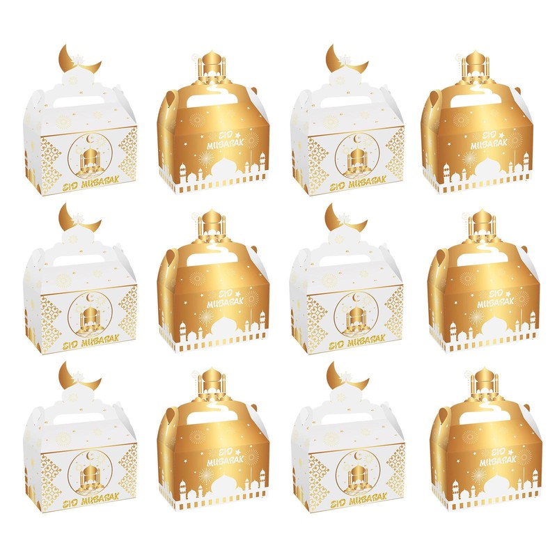 12pcs/set Eid Mubaraks Cake Favor Boxes Ramadans Candy Chocolate Favour Gift Box