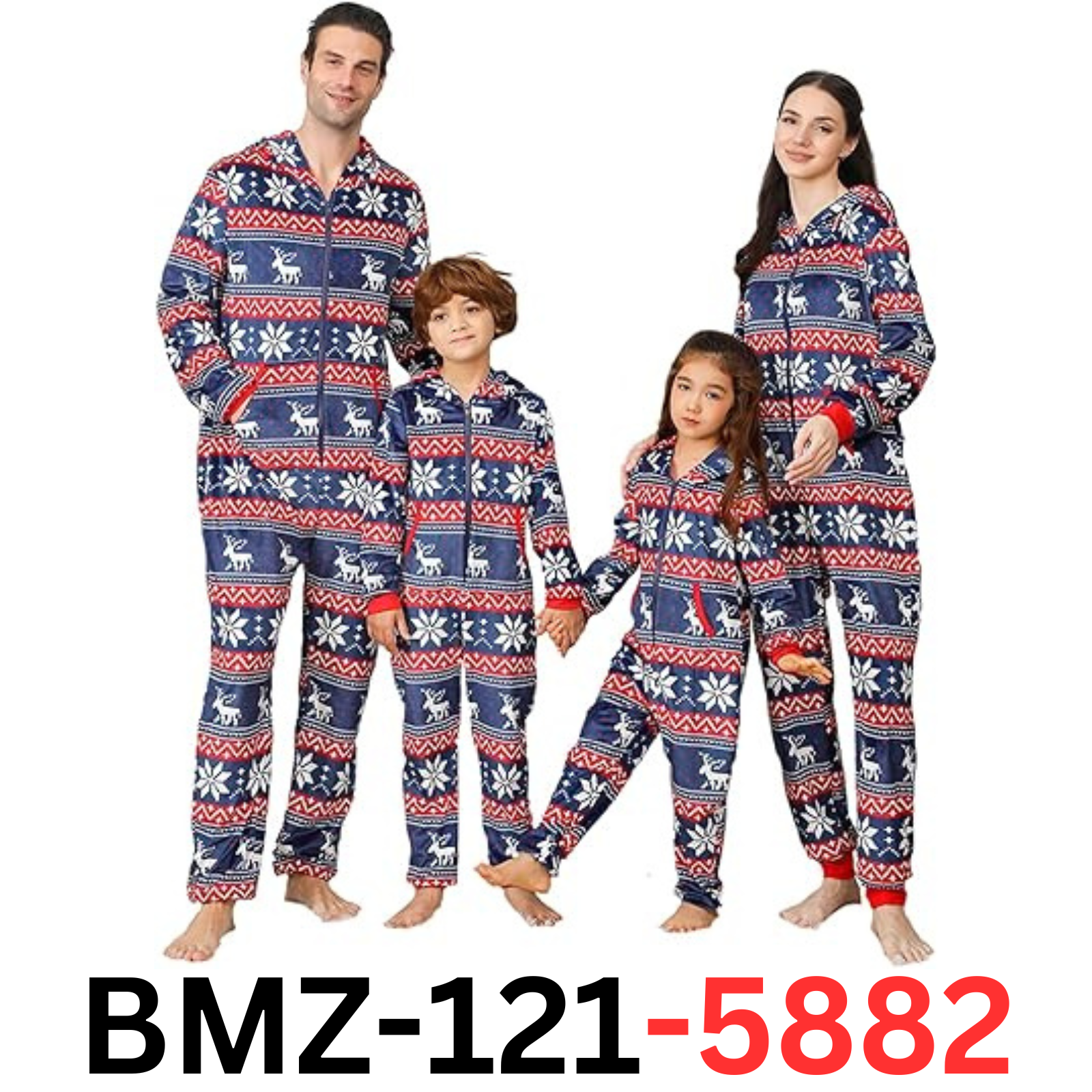ANGELGGH Christmas Pajamas for Family Fleece Hooded One Piece Sleepwear L