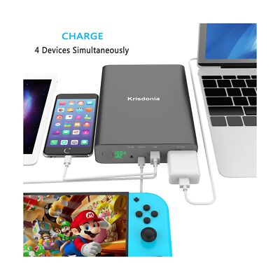 Krisdonia AC Outlet Portable Charger 60000mAh 110V/130W Laptop Power Bank wit...