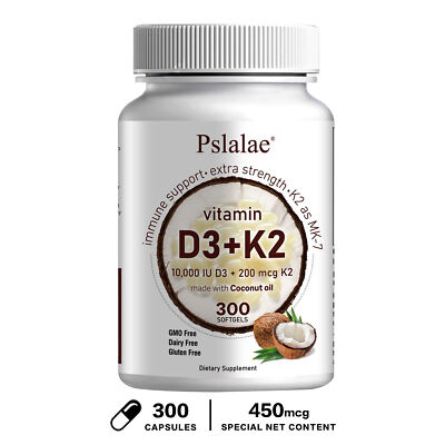 Vitamin D3 Cholecalciferol + K2 MK-7 - with Coconut Oil - Non-GMO, Gluten-Free