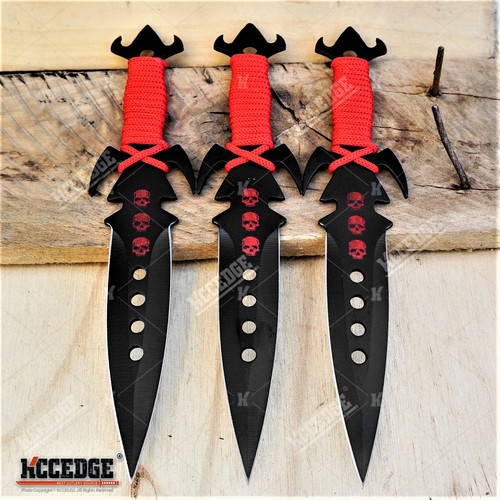 3PC 7.25" NINJA KUNAI TACTICAL ASSASSIN Double Edged  Knife Set + Sheath