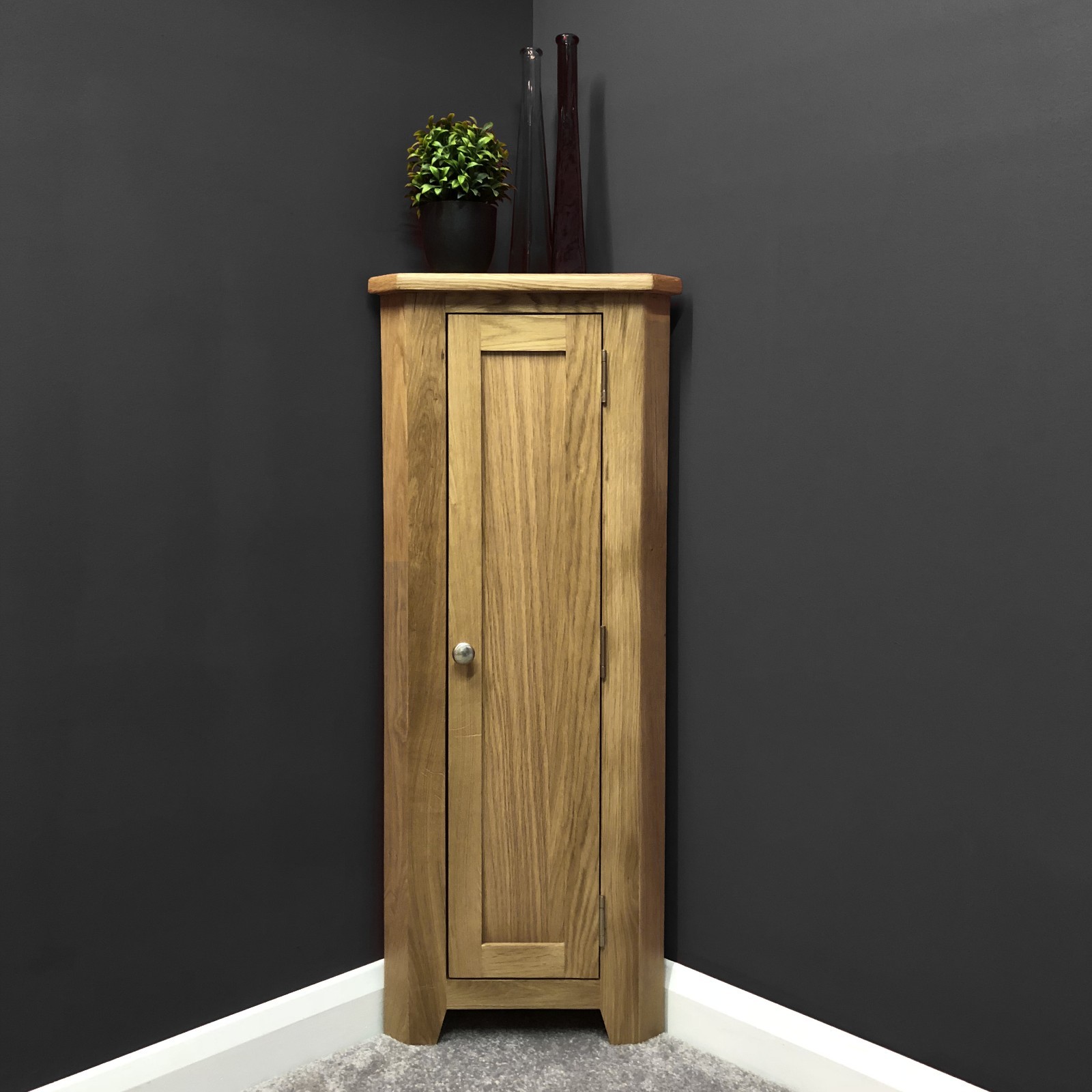 Oak Corner Cupboard With Shelf Slim Wood Corner Storage Unit