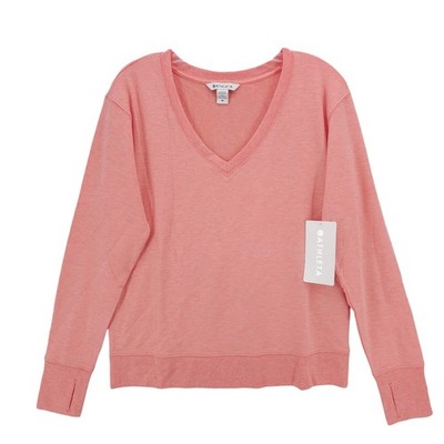 NWT ATHLETA Sunrise V-Neck Sweatshirt Coral Orange Heather Thumbholes MEDIUM