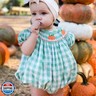 Ayalinggo Halloween Baby Girl Outfits Newborn Pumpkin Plaid Short Sleeve Smocked Bubble Romper Cute Infant Clothes (Green, 3-6 Months)
