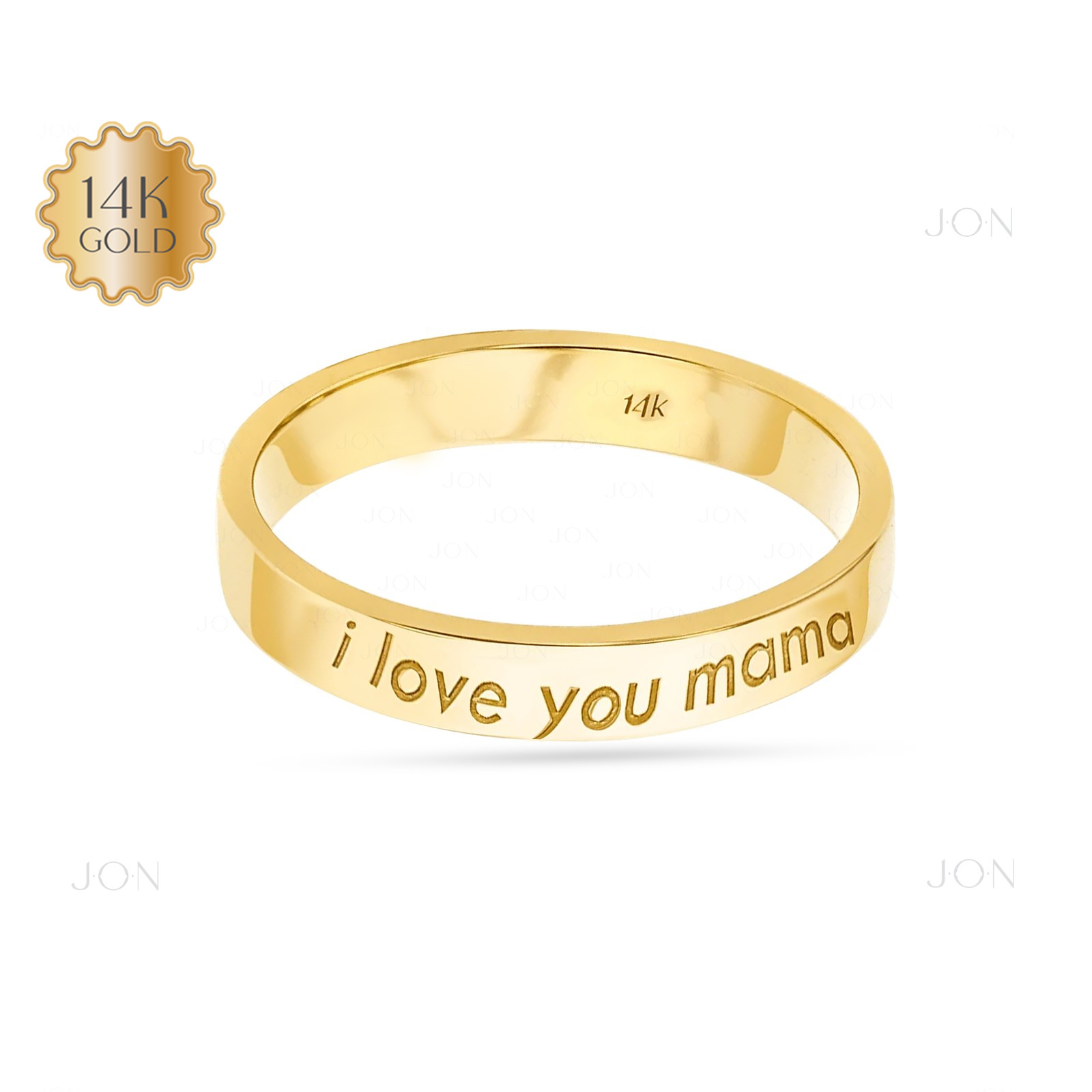 14K Gold I Love You Mama Ring - Mother's Day Gift for Mom, Family Jewelry
