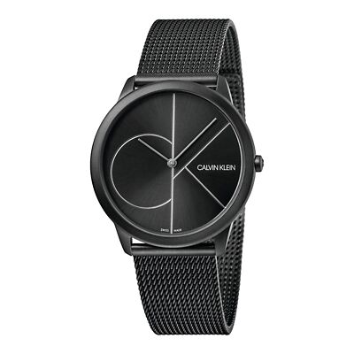 Pre-owned C.k Mens Wristwatch Ck Calvin Klein Minimal K3m5145x Steel Mesh Black Swiss Made