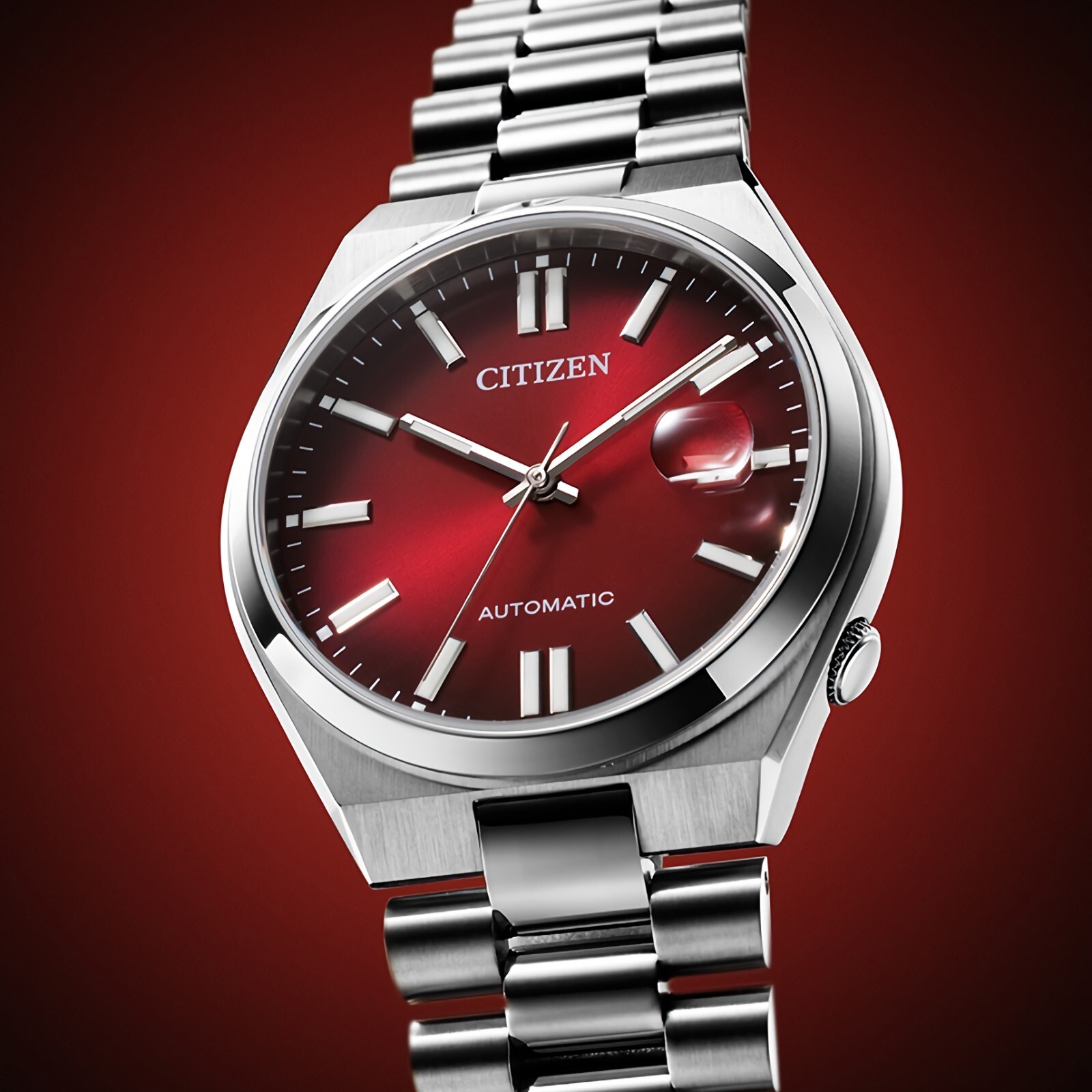 Pre-owned Citizen Nj0150-56w Tsuyosa Automatic Burgundy Dial Date Display Sapphire Watch