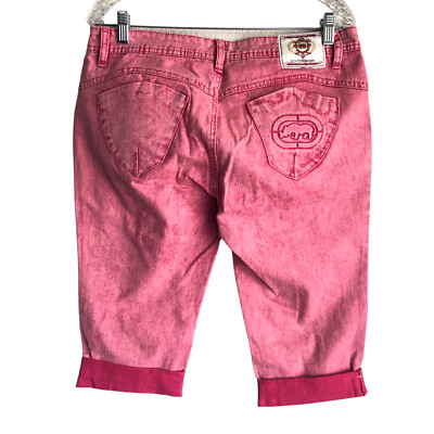 Ecko Red Women's Capri Jeans Size 12 Pink Cuffed Stretch Big Logo Casual Comfort