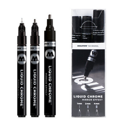 Molotow Liquid Chrome Pen Set - 3 Pack Metallic Pump Marker - 1, 2 & 4mm Nibs