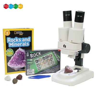 IQCREW Amscope Kids 20-50X Portable LED Microscope + Rock & Mineral Activity Kit