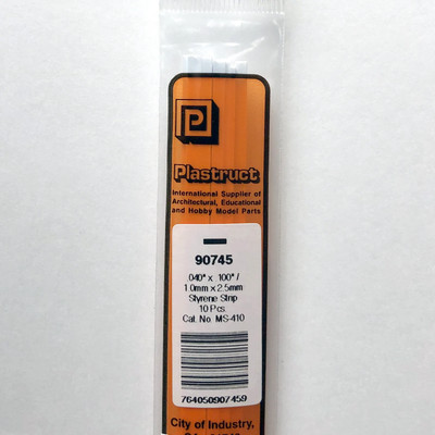 Plastruct 90745 Styrene Rectangle Strip 0.040''x 0.100''x 10'' (10)