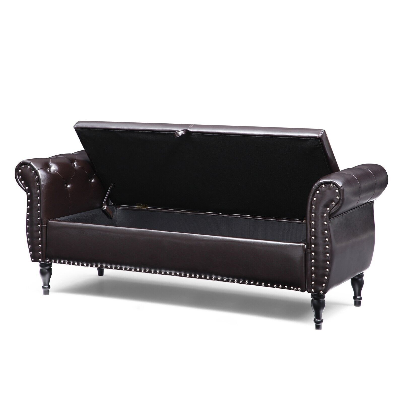 Modern Faux Leather Upholstered End of Bed Bench Storage Ottoman with Rolled Arm