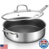 Yeksum Stainless Steel 6 Quarts Saute Pan with lids, Nonsitck 12.5 inch Jumbo Cooker, 3 Layer Deep Frying pan with Stay Cool Handle, Dishwasher and Metal Utensil Safe