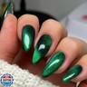 Green Cat Eye Press on Nails Almond Medium Fake Nails Glossy Chrome Glitter Acrylic False Nails Press ons Designs Gradient Gel Glue on Artificial Nails for Women Manicure 24Pcs