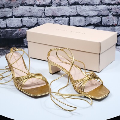 Loeffler Randall: Riley Strappy High Heel Sandals, Gold, Size 9.5, Retail: $295