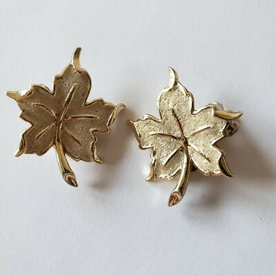 Vintage Emmons Clip On Earrings 1'' Leaves Leaf Early Mark EmJ Pre-owned