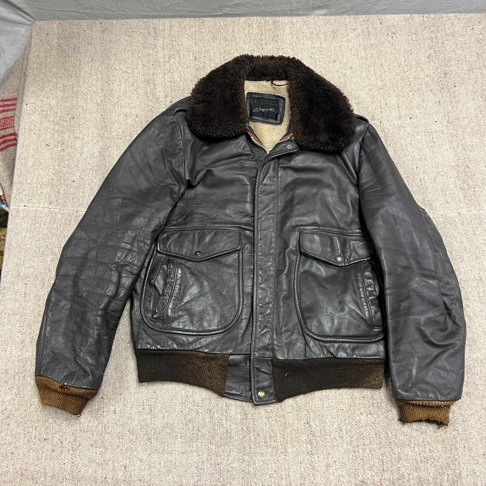 Vintage JC Penny G1 Leather Jacket Mens Medium Black 1970s Vintage JC Penny G1 Leather Jacket Mens Medium Black 1970s