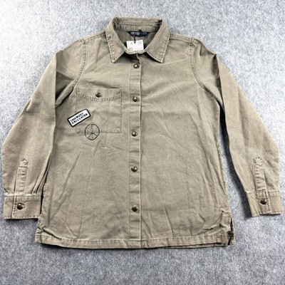 Zara Basic Z1975 Denim Shirt Womens XS Olive Green Utility Snap Button Military
