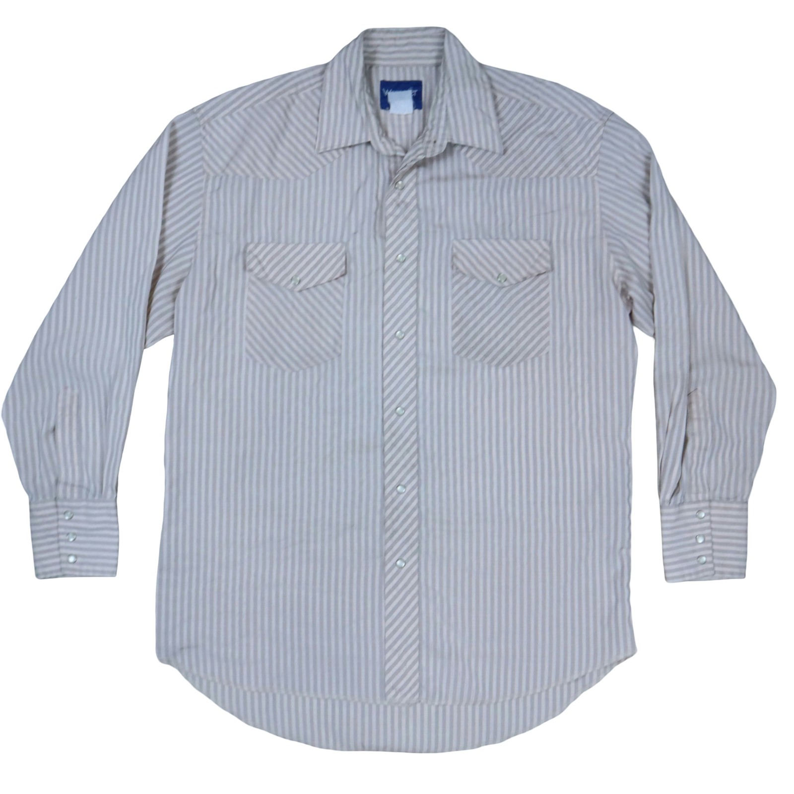 Vintage Wrangler Western Shirt Pearl Snap White Stripe Long Sleeve Men's Large