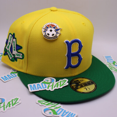 Boston Red Sox Fitted Hat 7 1/2 Brazil Soccer Crossover with Pin Included