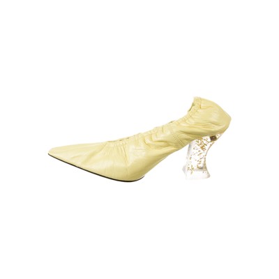 Pre-owned Bottega Veneta Glitter Heel Leather Pumps In Yellow