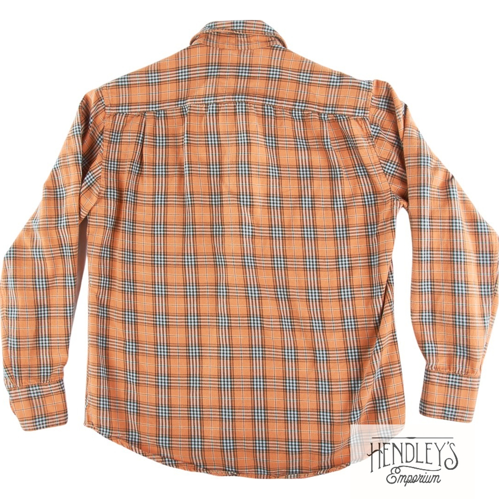 MASON'S Shirt S in Pumpkin Orange Black Plaid Cotton Flannel ITALY