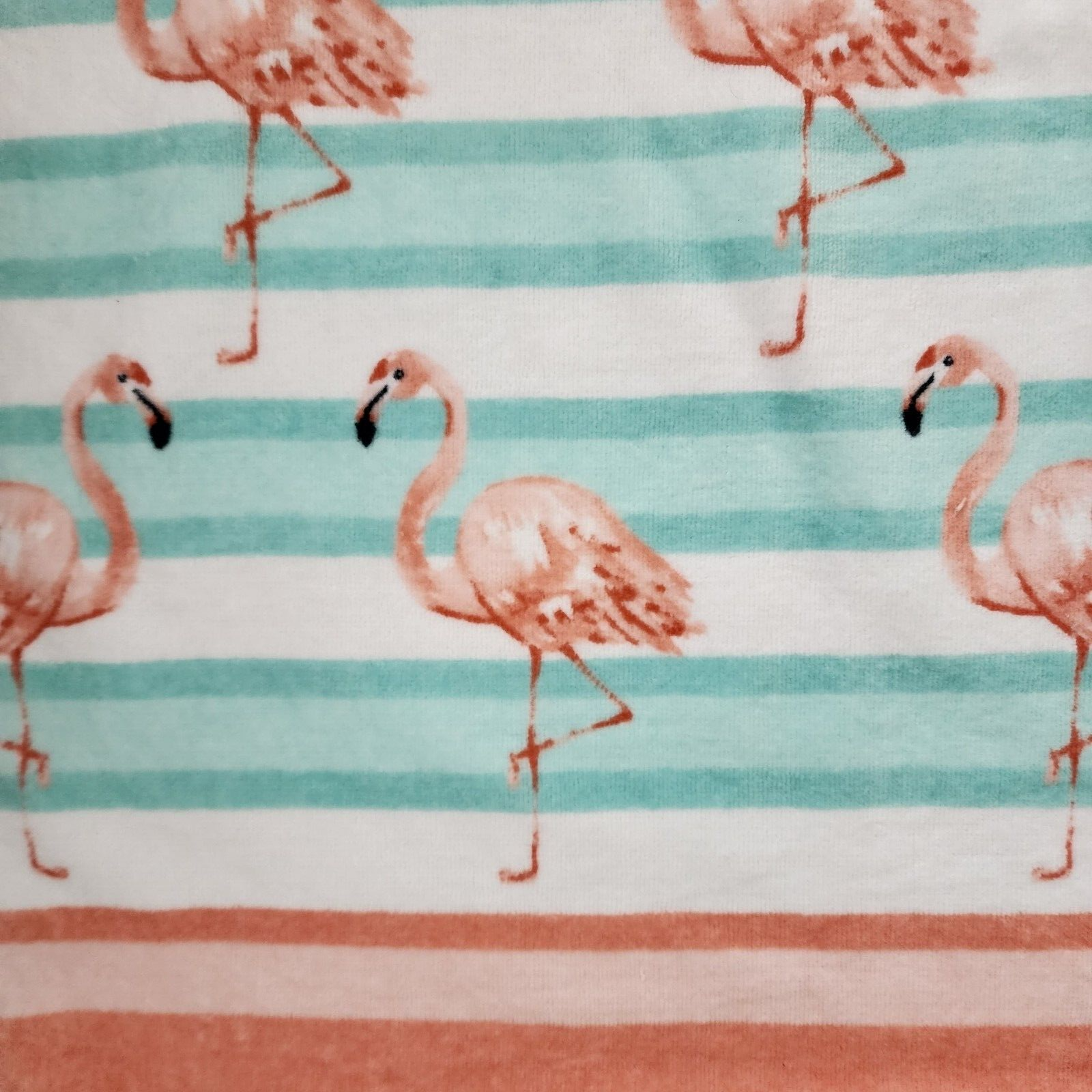 Deborah Connolly Set of 2 Flamingo Hand Towels Coral Blue Stripe NWT