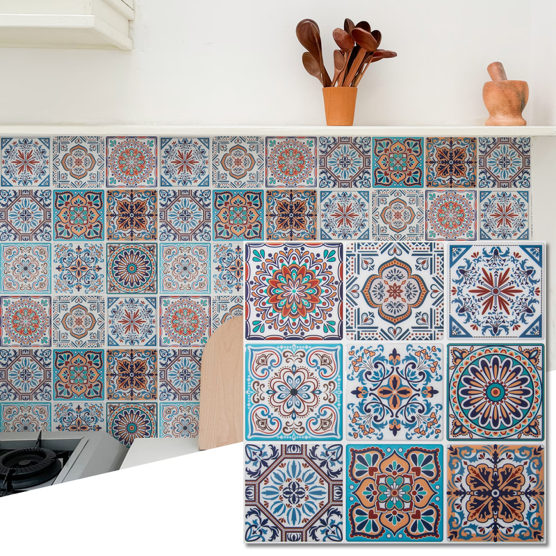 10-Sheet 12''X12'' Peel and Stick Backsplash Tile Stickers, Colorful Talavera M