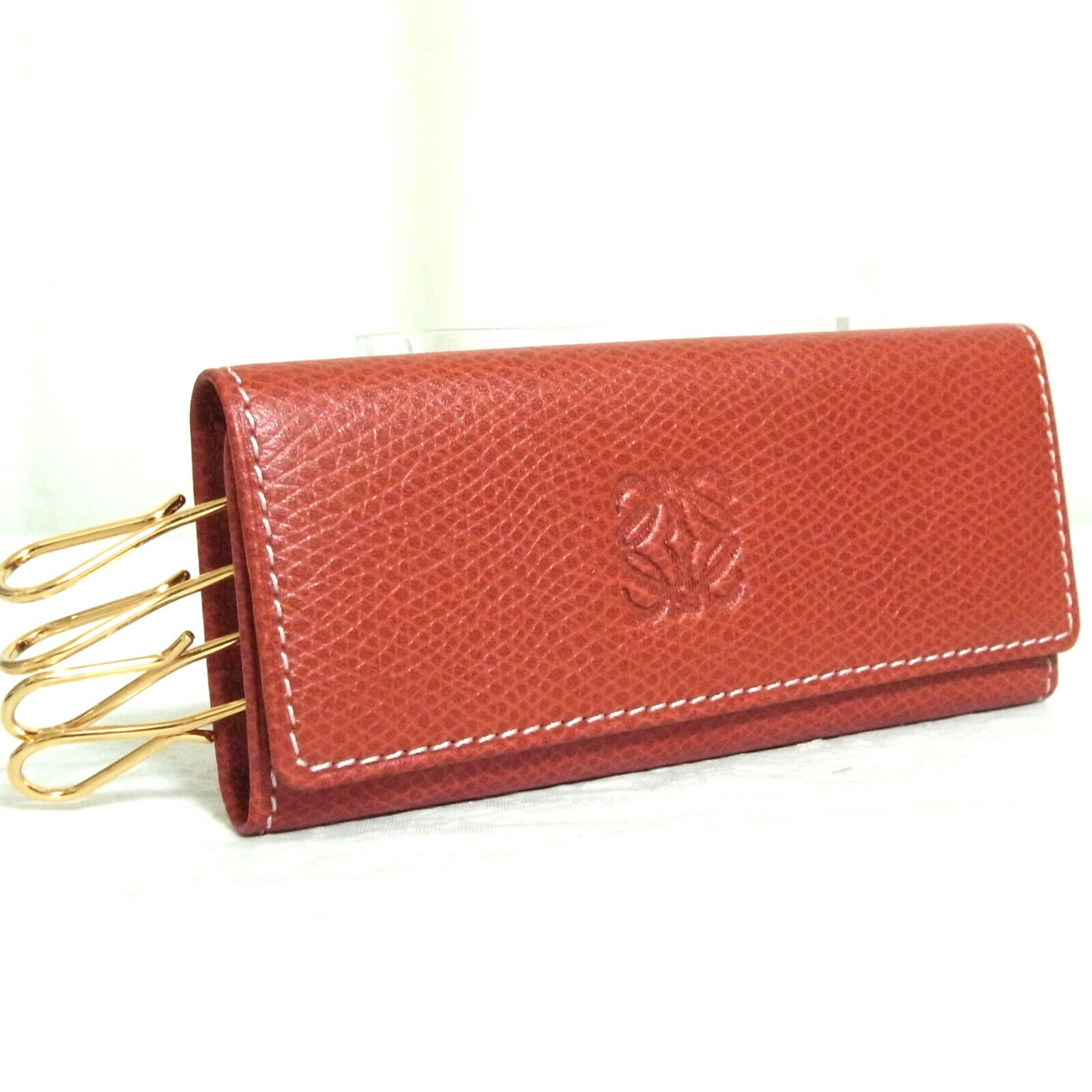 Authentic Loewe 1846 Red Leather Key Case 4 Hooks Good Authentic Loewe 1846 Red Leather Key Case 4 Hooks Good