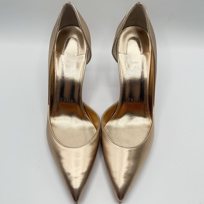 NEW Christian Louboutin Iriza Rose Gold Metallic Leather Pump Heels EU 38.5