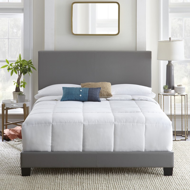 Premier Sutton Upholstered Faux Leather Platform Bed Frame, Gray, White