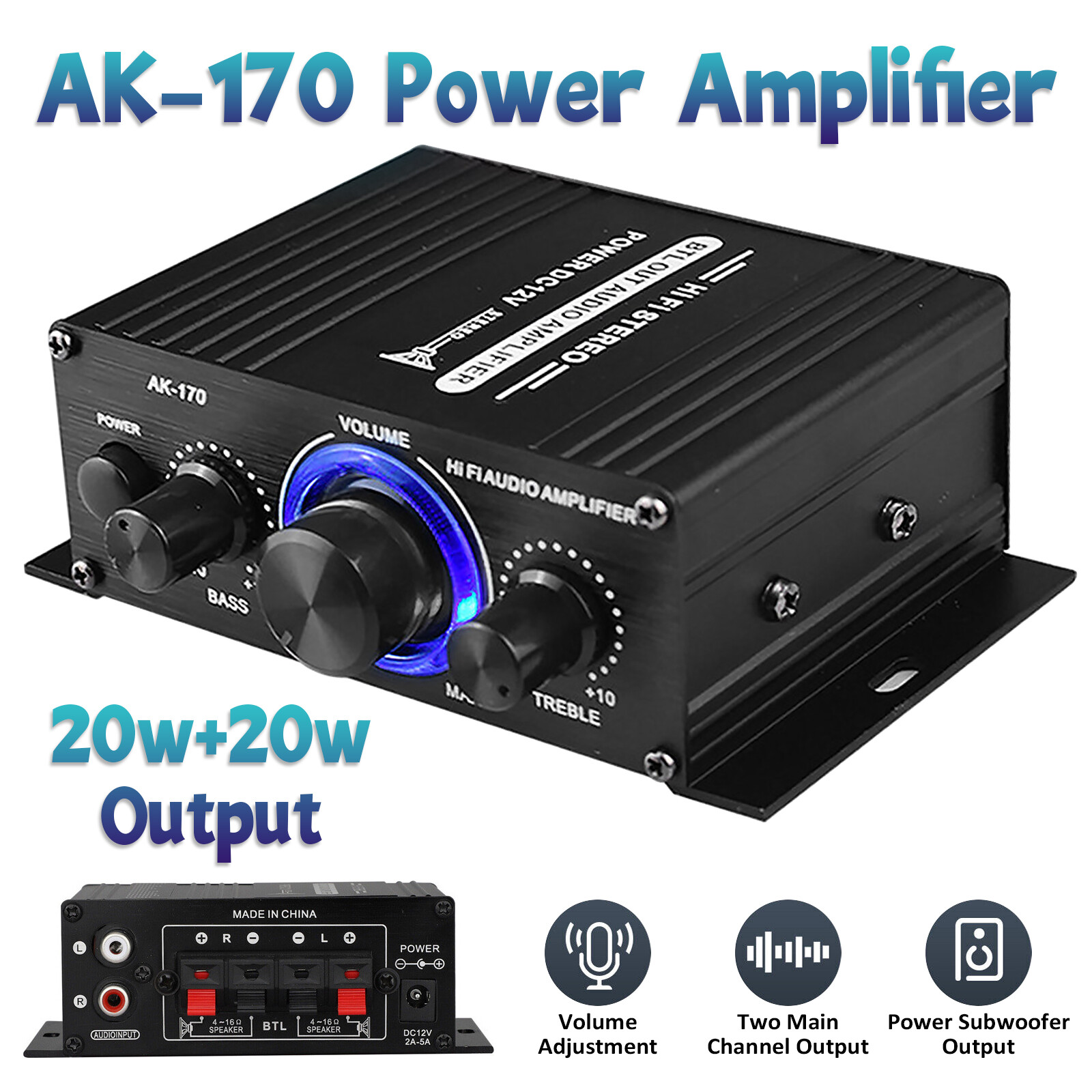 12V 400 Watt Car Audio Stereo Amplifier 2 Channels HiFi Speaker Power Amp System