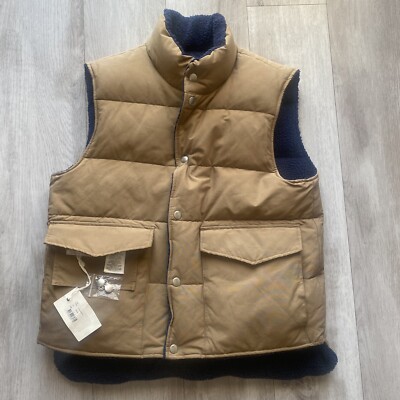 Gant Rugger The Reverser - Reversible Down Puffer Vest Blue Fleece Tan Size L
