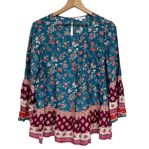 Beach Lunch Lounge Ladies Peasant Boho Top Size Medium Multicolor Floral