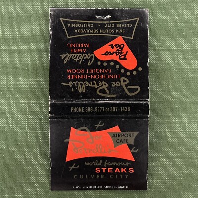 Vintage Matchbook Joe Petrelli s Steaks Culver City California Matches Unstruck