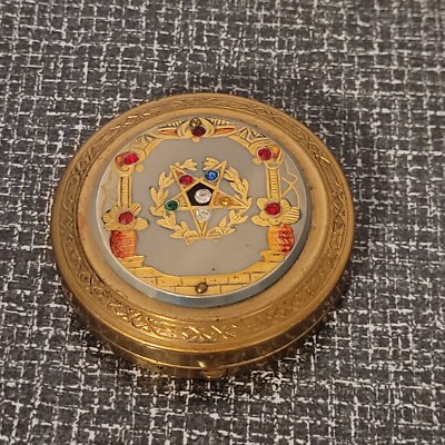 Vintage Eastern Star Compact Powder & Blush Rhinestones Brass OES 1920s 1930s