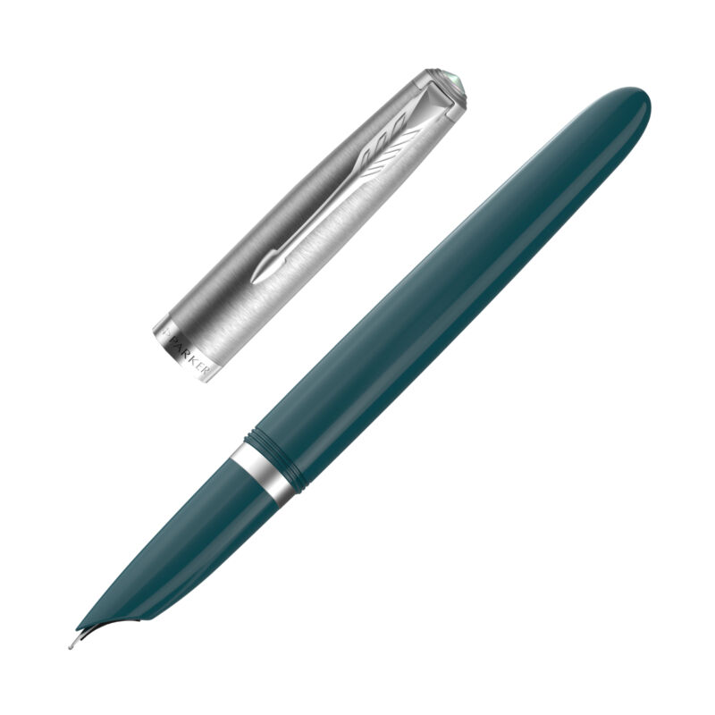 Parker 51 Fountain Pen in Teal with Chrome Trim - Medium Point - NEW in Box