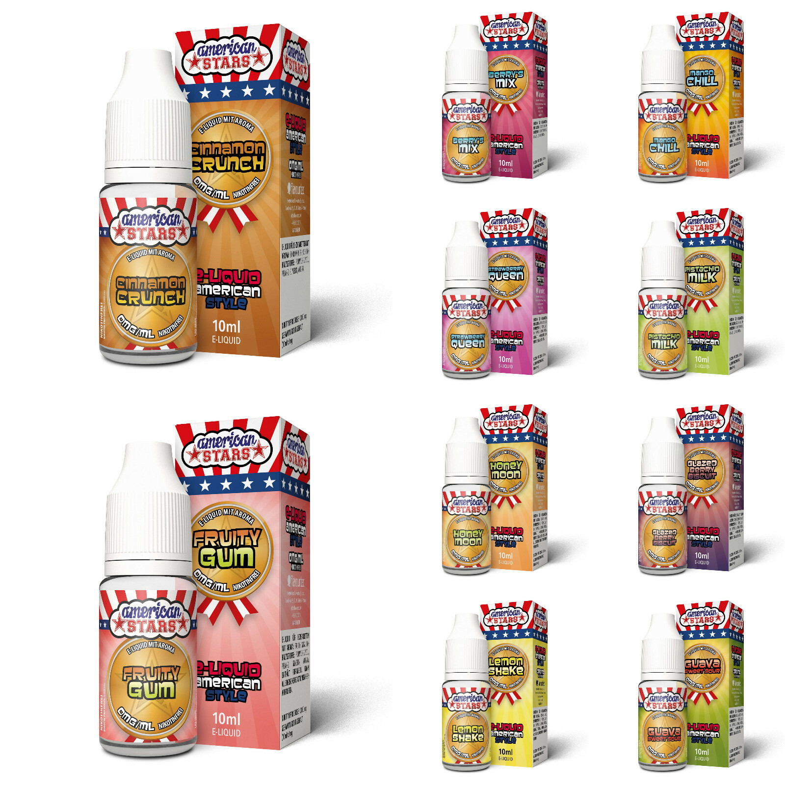 AMERICAN STARS 5er-SPARPAKET 5x 10ml E Liquid E Zigarette 10 Aromen Made in EU