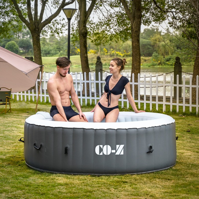 7 Foot Round Inflatable Hot Tub Indoor Outdoor Spa Tub for Patio Backyard Gray