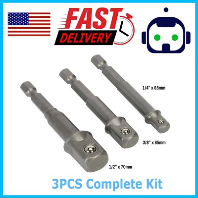 3Pcs Socket Adapter Impact Hex Shank Drill Bits Power Extension Bar 1/4 3/8 1/2