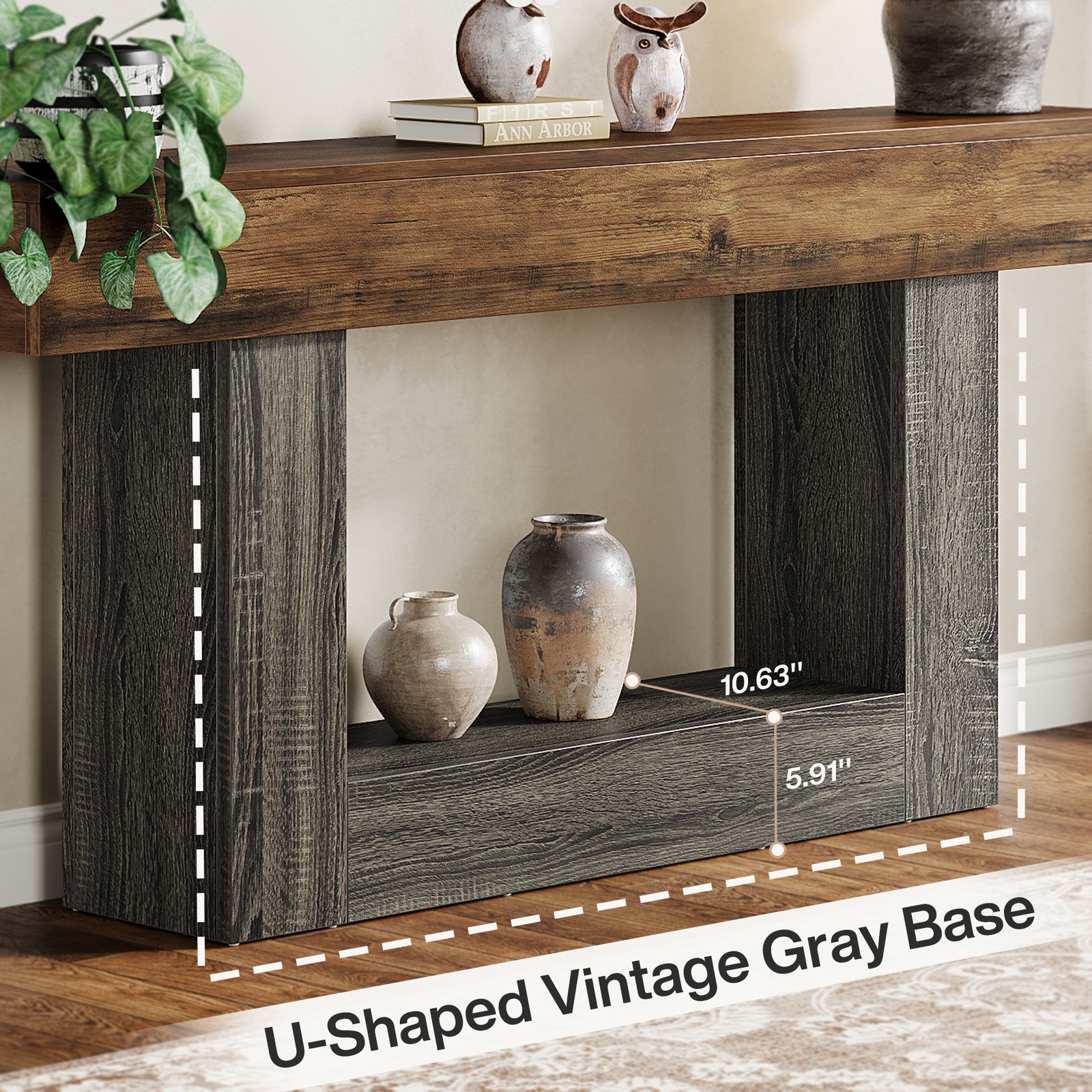 US ビンテージ テーブルトレイ(アジャスタブル) 63-Inch Farmhouse Console Table, 2-Tier Entryway Table with