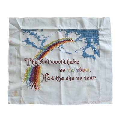 Vintage Linen Cross Stitch Sampler Rainbow Quote Unframed 17.75x14.75