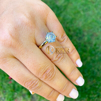 Pre-owned Knr 14k Solid Yellow Gold Round Cut Moissanite Engagement Ring Solitaire Prong 3.00 In White