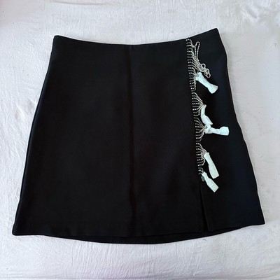 Vero Moda Plain Rhinestone Fringed Skirt Black Size Medium New without tags